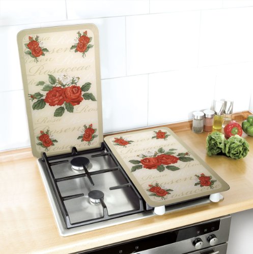 WENKO 2521447500 Herdabdeckplatte Universal Rosen – 2er Set, für alle Herdarten, Gehärtetes Glas, 30 x 1.8-4.5 x 52 cm, Mehrfarbig - 3