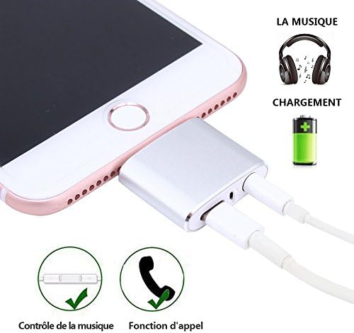 LONSUN [ Supporting control music and call volume ]2 in 1 Lightning to 3.5mm Audio Adapter, supports IOS 10.3,Headphone Jack Adapter for iphone 7 / 7 plus (Silver)
