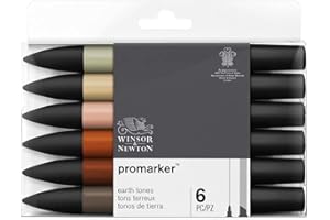 Winsor & Newton 0290160 Professional Earth Tones Marker Set, Khaki/Sandstone/Tan/Terracotta/Walnut/Umber
