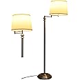 TANGZON Floor Lamp with Swing Arm, 152cm Standing Light with TC Fabric Shade, E27 Holder, Foot Switch & Weighted Base, Modern Reading Standard Lamps for Living Room, Bedroom and Office