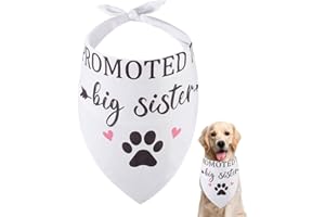 arricraft 1 bandana per Cani Da Compagnia, Bandana per Animali Domestici A Triangolo In Cotone Bianco "Promossa A Sorella Maggiore" Parole Impronte Lavabili Cagnolino Sciarpa Bavaglini Accessori