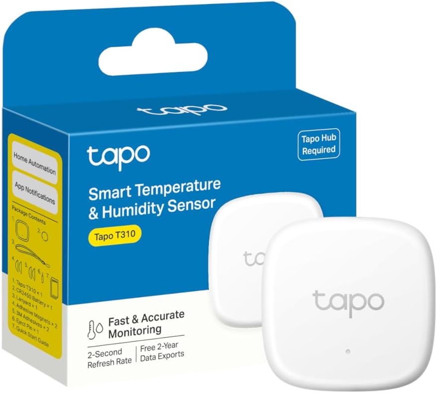 Tapo T310 Smart Humidity Meter, Room Thermometer, Hygrometer, Room Thermometer Indoor, Humidity Sensor, Hub Required, Instant Notifications, Free 2-Year Data Storage, 2-Year Battery Life