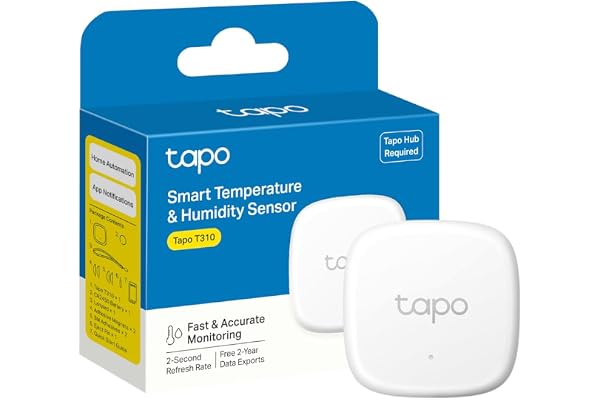 Tapo Hygromètre intelligent, thermomètre et hygromètre, stockage de données gratuit, notifications en temps réel, batterie incluse, fonctionne avec Alexa et Google Home, concentrateur Tapo requis