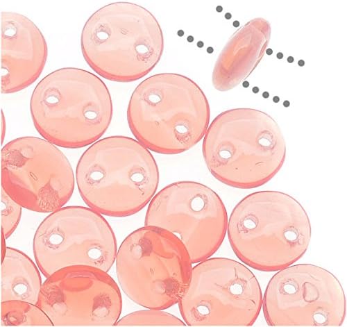 CzechMates Glass 2-Hole Round Flat Lentil Beads 6mm - Milky Pink (1 Strand)