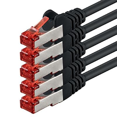 1aTTack.de 1m - noir - 5 pièces - CAT6 Câble Ethernet Set - Câble Réseau RJ45 | 10 / 100 / 1000 Mo/s | câble de Patch | LAN Câble |CAT 6 | S-FTP | double blindage | PIMF | 250 MHz | sans halogène | compatible avec CAT 5 / CAT 6a / CAT 7 | pour le s…