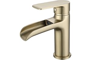 SJQKA Waterfall Basin Mixer Tap Basin Mixer Tap Bathroom Taps Waterfall Mixers Single Lever Brushed Gold Brass Sink Mixer Tap with Hoses