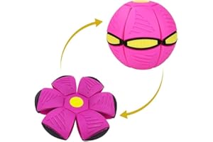 WACURRENTHYD New UFO Pet Flying Saucer Ball, Portable Flying Toys Creative Fly Saucer Stomp Magic Balls, Magic Frisbee Dog Toy Ball, Fun Puppy Interactive Flying Flat Throw Disc Balls Toy (Pink)