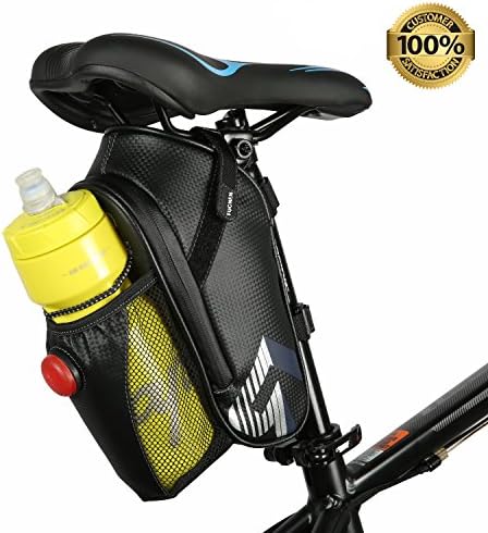 Mountain Bike Saddle Bags Rear Waterproof FUCNEN Bicycle Cycle Seat Bag Pack with Drink Water Bottle Pouch Repair Tools Pockets Holder Bike Led Taillight Newest Fashion Nicely Style Under the Saddle Wedge Pack Pannier for Outdoor Cycling Black