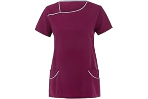 OUMSHBI Kasack Pflege Berufsbekleidung Damen Farbverlauf Medizinische Arbeitskleidung Abfallende-Schulter Laborkittel Damen Kurzärm Altenpflege mit Taschen Kittel Pflegebekleidung Kasacks für Frauen