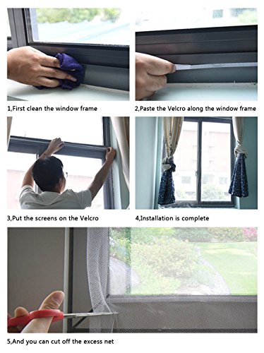 FISTE Fenster Insektenschutz Netz Mesh, 2 Stück 1,3 x 1,5 m Insekt Mosquito Tür Netz magnetisch Klett Tape weiß - 3