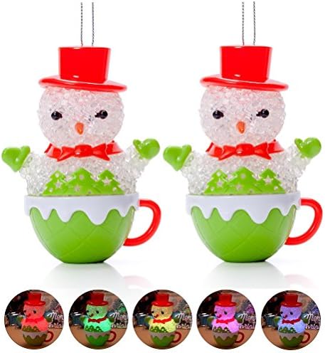Newest Teacup Snowman Kids Night Light Colorful Bedside Baby Nursery LED Lamp Cute Christmas Gift Room Decor for Women Bedroom Toy Decorations Battery Operated 7-Color Changing, 2 Pack