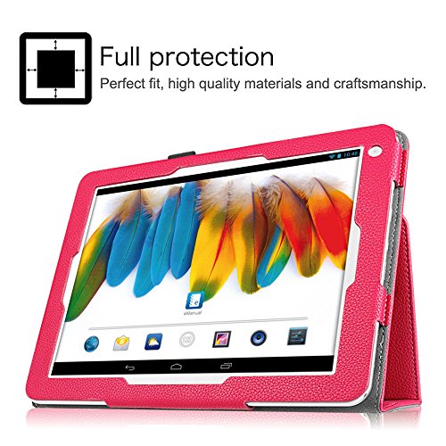 Fintie Odys Iron Hülle Case – Slim Fit Folio Kunstleder Schutzhülle Cover Tasche mit Ständerfunktion und Stylus-Halterung für Odys Iron 24,6 cm (9,7 Zoll) Tablet-PC, Magenta - 3