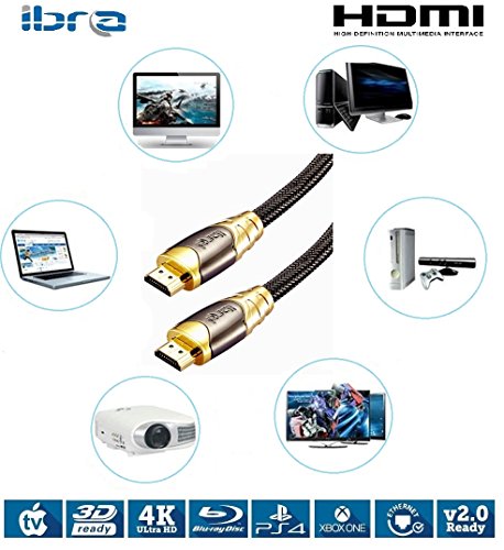 HDMI Kabel 2.0 / 1.4a (Neuster Standard) Ultra HD 4K 3D PS4 Full HD 1080p 2160p ARC Highspeed mit Ethernet – 7.5m IBRA LUXURY GOLD - 7