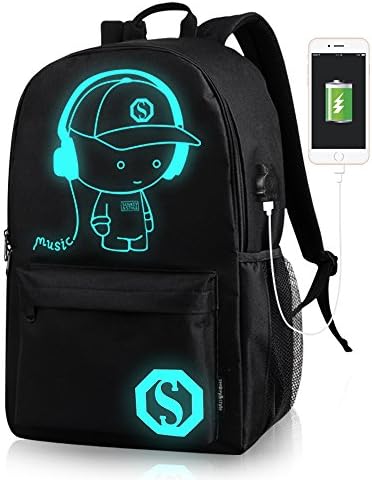 Erencook Cool Boys Girls Luminous Backpack the Ideal Sports and School Backpack with anime Daypack Shoulder with USB Charging Port and Lock Laptop Bag Black (Large)