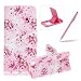 Produktbild iPhone 6S Ledertasche Handy Hülle,iPhone 6 Kartenfach Schutzhülle Mappe Flip Wallet Case,Herzzer Book Style Prämie [Schmetterlings Blume Muster] Standfunktion Schutz PU Leder Magnetverschluss Schale Brieftasche Tasche Hülle Case Cover für iPhone 6/6S 4.7 Zoll + 1 x Frei Rosa Handy Halterung Ständer + 1 x Frei Rosa Stift Stylus
