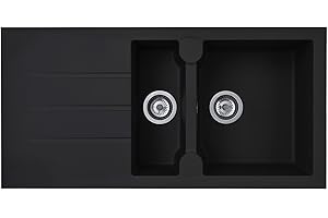 Liquida LP15BL 1.5 Bowl Composite Reversible Inset Black Kitchen Sink with Waste