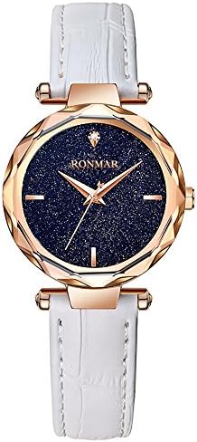 RONMAR RM7001 Fashion Starry Women's Watches Waterproof Leather Wrist Watches for Girls (white)
