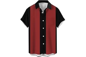 LZZIDOU Herren Vintage Bowling Shirt 1950er Retro Rockabilly Stil Kurzarm Button Down Musik Hawaiihemden