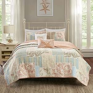 6 Piece Vibrant Multi Color Coastal King/Cal King Size ...