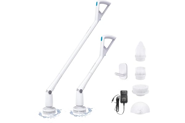 Tilswall M3 Brosse Nettoyage Electrique,Charge Rapide en 1 Heure,120 Minutes d'autonomie,2 Vitesses.Manche télescopique.Brosse nettoyante Salle de Bain pour la Salle de Bain,Le Sol,la Cuisine.