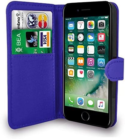 Premium Leather Flip Wallet Case Cover iPhone 7 Case BLUE Pouch For iPhone 7 + FREE SCREEN PROTECTOR by Traderia