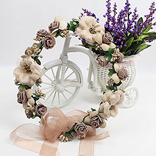 WINOMO Garland Handmade Stoff Rose Blume Perlen Hochzeit Party Band Stirnband für Bridemaid - 7