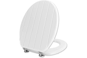Angel Shield White Wooden Toilet Seat Antibacterial Adjustable Hinges Toilet Seat Fits Never Slips for Bathroom (Classic, White)