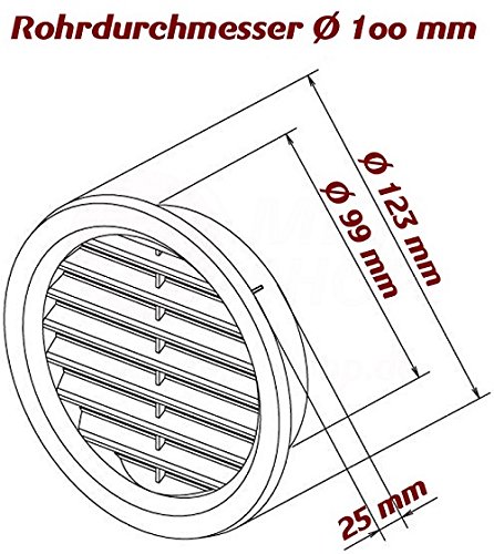 Lüftungsgitter Garage ASA Kunststoff weiß Ø 100 mm Tür Bad WC Zuluft Abluft rund Insektennetz Küche Lüfter Gitter Abschlussgitter - 3