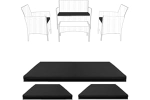 TOP STYLE COLLECTION Replacement 3pc Cushions | Outdoor Seat Cushion Pads for Rattan Furniture | Water Resistant Patio Furniture Chair Padding | Lightweight and Durable (Black)