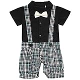 YiZYiF Infant Toddler Boy Baby Bowknot Gentleman Romper Jumpsuit Outfit Plaid Clothes Black 12-18 Months