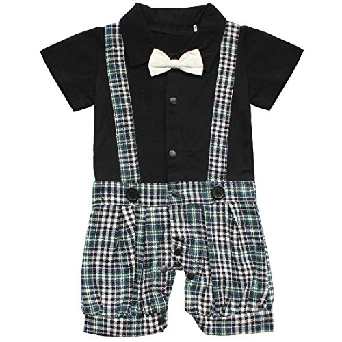 YiZYiF Infant Toddler Boy Baby Bowknot Gentleman Romper Jumpsuit Outfit Plaid Clothes
