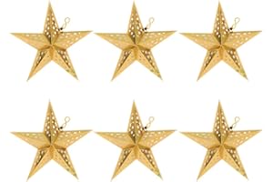 Lurrose 6pcs Paper Star Lanterns Hollow Out Star Lanterns Ceiling Hanging Lampshade Decoration for LED Light Wedding Birthday Christmas Party Decoration 30cm Gold