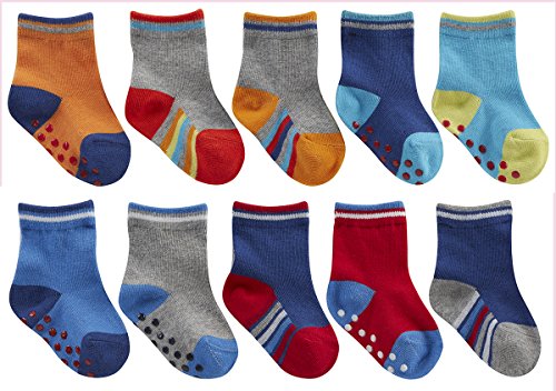TICK TOCK Baby Boys Socks 5 Pairs Cotton Rich Heel and Toe Warm Stripes Grippers
