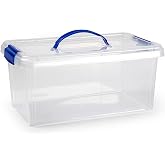 Acan Tradineur - Caja de pl&aacute;stico con tapa y asa N&ordm;24, transparente, caj&oacute;n de almacenaje multiusos, ordenaci&oacute;n, objetos, hoga