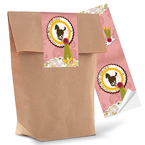 10 braune Geschenktüten Papiertüten mit Aufkleber Sticker "Pferd" (Tütengröße: 14 x 22 x 5,6 cm); ideal um kleinen und grossen Pferde-Fans eine kleine Freude zu machen; 1a-Qualität