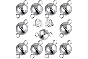 Luvadeyo Fermoir magnétique de 30 pièces pour chaînes, fermoirs de Bijoux de chaîne, Bracelet de Collier Rond Faisant des connecteurs Solides en Laiton plaqué (6 mm et 8 mm) Trou : 1,2 mm, Argent