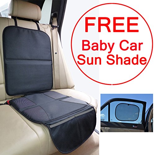 Baby Car Seat Protector Mat - Covers Under Child Seat - Leather Saver For Baby Seat - 100% Money Back Guarantee - Includes *FREE* Baby Car Sunshade