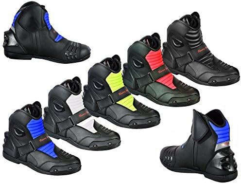 Heavy Duty Genuine Leather Motorbike Armoured Boots Short Half Ankle Protection Shoes with Anti Slip Rubber Sole | Black &amp; White, UK 10 / EU 44