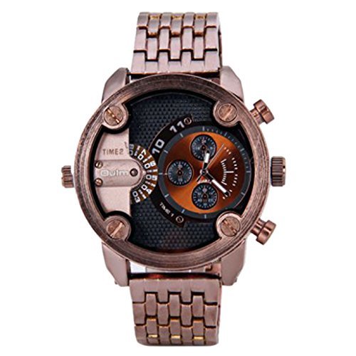Oulm Herren Quarz Wasserdicht Armbanduhr Dual Bewegungen Stahlband Uhren mit Kompass und Thermometer - Braun Oulm Herren Quarz Wasserdicht Armbanduhr Dual Bewegungen Stahlband Uhren mit Kompass und Thermometer - Braun