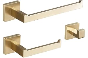 Bathroom Accessory Set, NEWRAIN Towel Holder for Bathrooms, Stainless Steel Hand Towel Holder Toilet Paper Holder Coat hooks,3-Piece Bathroom Accessories Set Brushed Gold