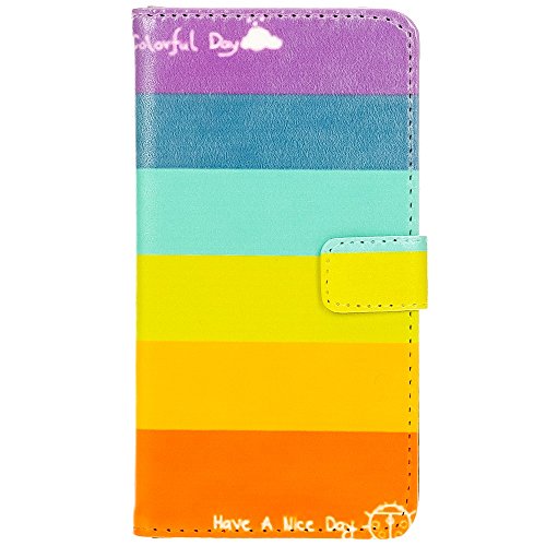 Sony Xperia Z3 Compact Funda Libro de nica  Carcasa con Tapa Ultra-Fina Flip-Case Book-Cover  Cubierta Delgado Cuero Sint  tico Vegan Protectora Bumper para Telefono Movil - Colorful Stripes Edition