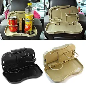 FLIPXEN Interior Storage Tray Car Travel Plastic Fold able Meal Drink Cup Tray Holder Mini Dining Table car Tray Back seat (Colors May Vary)