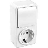 Jandei - Mechanism White Polycarbonate Surface, 10A 250V (Switch 2 circuits + Schuko plug)