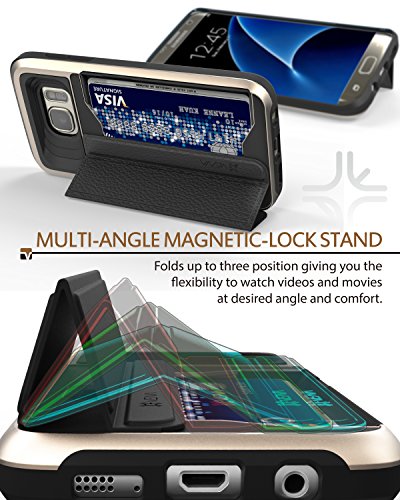 Galaxy S7 Edge funda  Vena  vCommute  Cuero Billetera Case Tarjeta de la ranura del sostenedor  cubierta elegante  Heavy Duty Wallet Cubrir con pie de apoyo para Samsung Galaxy S7 Edge  Oro 