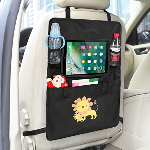 Car Back Seat Organiser With iPad Holder - IntiPal Car Seat Storage With Touch Screen Pocket for iPad Tablet (Black Lion)