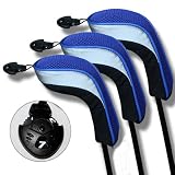 3pcs/set 3 piezas Andux funda de palo de golf híbridos con intercambiable No. etiqueta (Negro/azul)