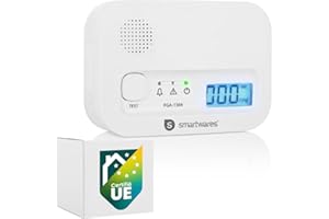 Smartwares Détecteur de monoxyde de Carbone FGA-13041 - Capteur 10 Ans - avec écran et Bouton de Test