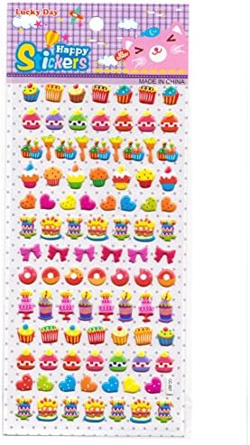 Craftplay Birthday Cakes, Cupcakes. Doughnuts, Muffins &amp; Macaroons 3D Stickers. Raised. Great as Party Bag Fillers. Use on Birthday Cards, Notebooks, etc.