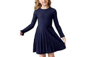 Haloumoning Mädchen Pullover Kleid Langarm A-Linie Strickkleid Warm Schule Herbst Winter Kleid Einfarbig Basic Freizeitkleid Partykleid