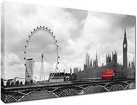 Uk Big Ben,london Eye London Bus Canvas Picture Canvas Giclee Prints 20x40 Inch Abstract Canvas Wall Art, Ready To Hang, Printed Wall Hanging For Home Decor